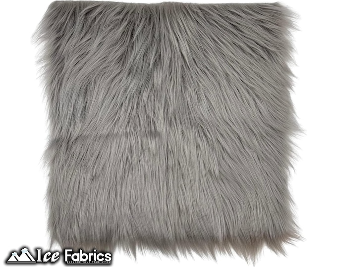 Silver Long pile Square Faux Fur Fabric | sold by Square Pre Cut | for Clothing, Pillows, decoration