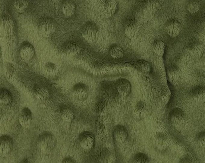 Dark Olive Green Polka Dot Minky Fabric By The Yard | Wholesale Price Ultra Soft Fleece Fabric | 60” Wide | CloudPop