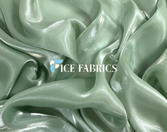 Sage Iridescent Reflective Liquid Chiffon Fabric By The Yard (60” Wide) Crystal Chiffon Fabric Prom and Wedding dress