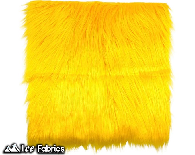 Yellow Long pile Square Faux Fur Fabric | sold by Square Pre Cut | for Clothing, Pillows, decoration