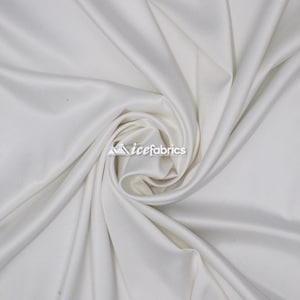 White_ Silk Stretch Soft Podanzh Satin Fabric - Thick Heavy Satin - By The Yard- Stretch %5 - Used for Wedding Dress, Face Masks