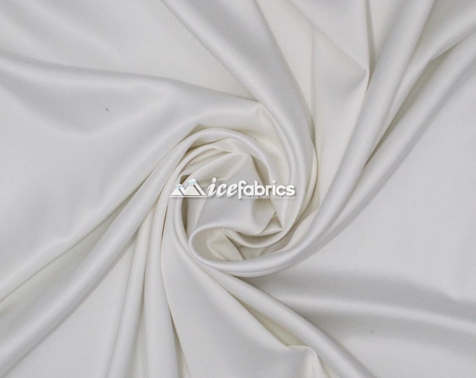 White_ Silk Stretch Soft Podanzh Satin Fabric - Thick Heavy Satin - By The Yard- Stretch %5 - Used for Wedding Dress, Face Masks