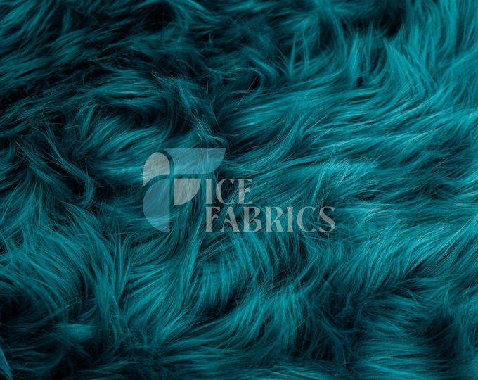 Teal Shaggy Mohair Animal Long Pile Faux Fur Fabric By The Yard | Fake Fur Material | 60” Wide | Solid and Soft | LuxeShag Fur