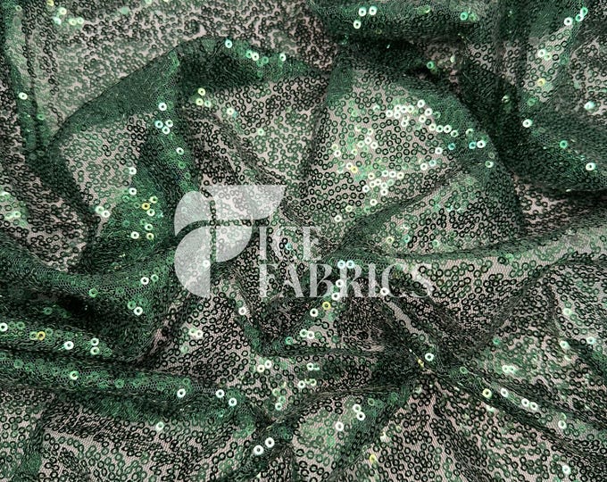 Hunter Green All-Over Mesh Sequins Fabric by The Yard - 48" Wide Shiny 3mm Mini Sequin Fabric on Mesh for Apparel and Decor - Ice Fabrics