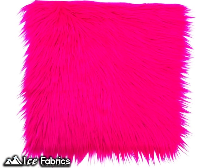 Fuchsia Long pile Square Faux Fur Fabric | sold by Square Pre Cut | for Clothing, Pillows, decoration