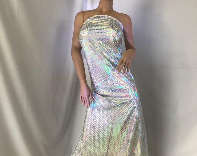 Spandex Mermaid Fabric Fish Tail Scale Sparkle Hologram Spandex white By Yard Swimwear, Dance wear, Costumes, Leotards Active-wear, Bicycle
