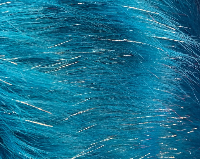 Animal Fake Faux Fur Fabric By The Yard ( 2 Tone Shiny Tinsel TURQUOISE) Long Pile Fur Tinsel_ "60 WIDE _ For Blanket, Jackets, Coats, Craft