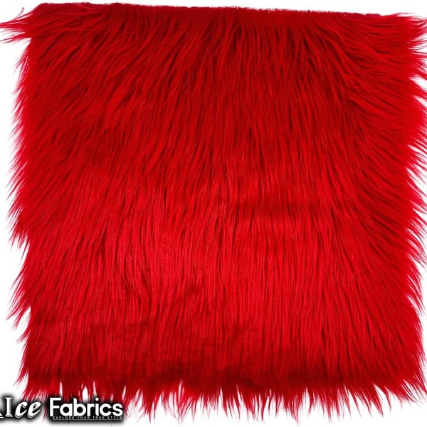 Tissu fausse fourrure carré à poils longs rouge | vendu par Square Pre Cut | pour Vêtements, Oreillers, décoration