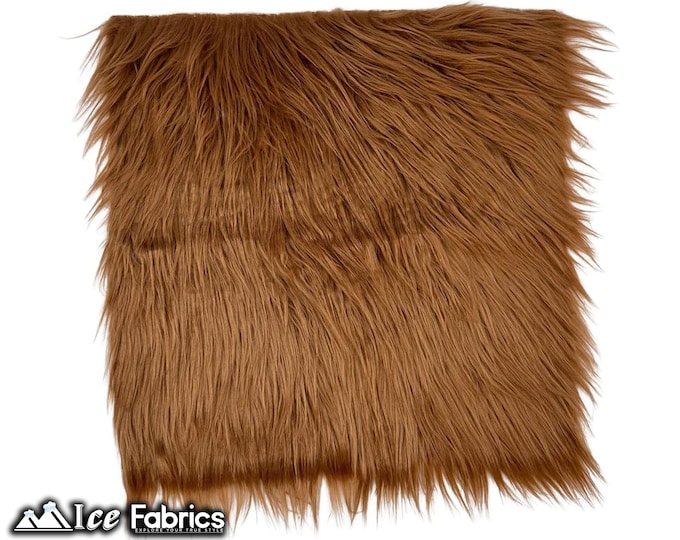 Light Brown Long pile Square Faux Fur Fabric | sold by Square Pre Cut | for Clothing, Pillows, decoration