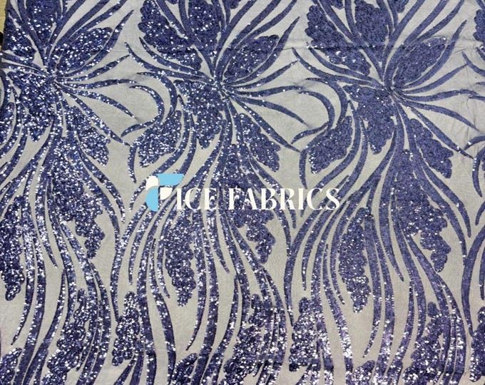 Elegant Feather Navy Blue Sequin Fabric By The Yard Stretch Mesh Spandex Fabric Sequin Mesh Fabric Wedding Dress, Prom Dress