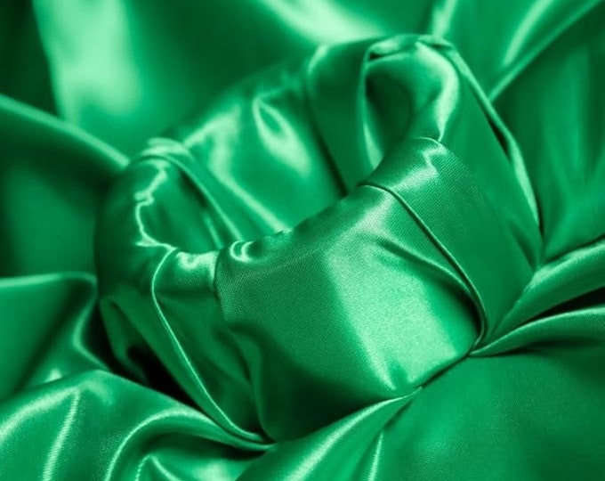 Bridal Satin Kelly Green Shiny Satin Fabric By The Yard Thick Satin Fabric (60” Wide) Apparel, wedding decor, tablecloth.