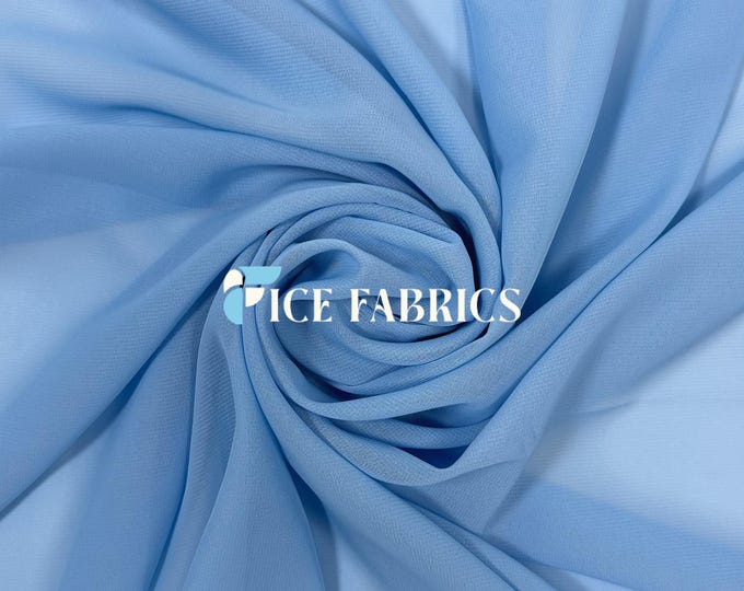 Light Blue Soft Silky Chiffon Fabric By The Yard Matte Chiffon Fabric (60” Wide ) dresses, tablecloth, decor, design.