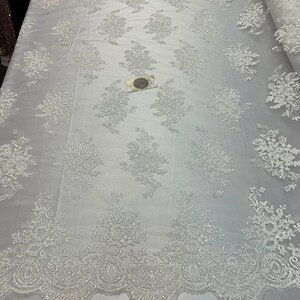 French Design Flower/Floral Mesh Lace (By The Yard)(Half Yard) Embroidery Lace Fabric (White) For Tablecloths/ Runners/ Skirts/ Costumes