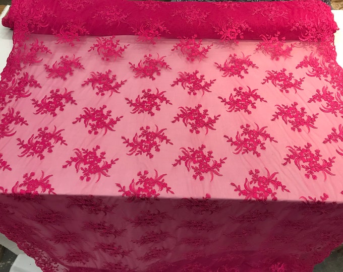 fuchsia floral Top women fashion prom wedding dress fabric by the yard.embroidered Mesh lace for apparel,decorations,night gowns,tablecloths