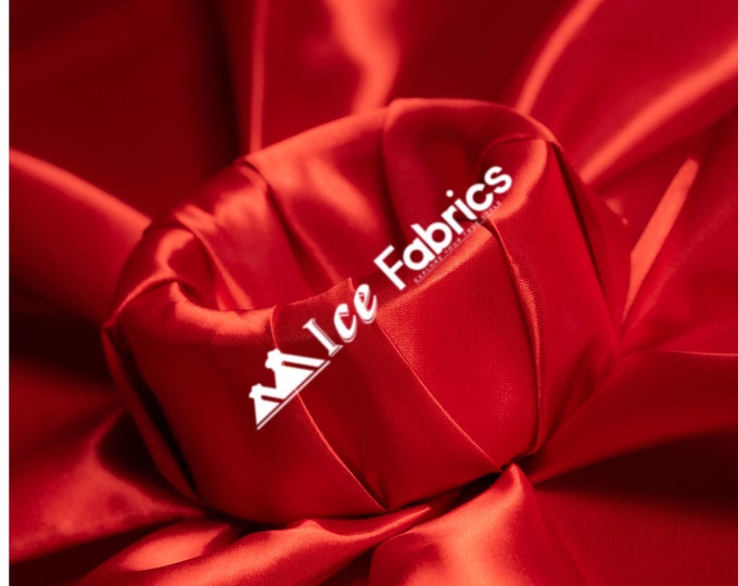 Red Shiny Thick Satin Fabric By The Yard Bridal Satin Fabric (60” Wide) for Tablecloths, decoration and more