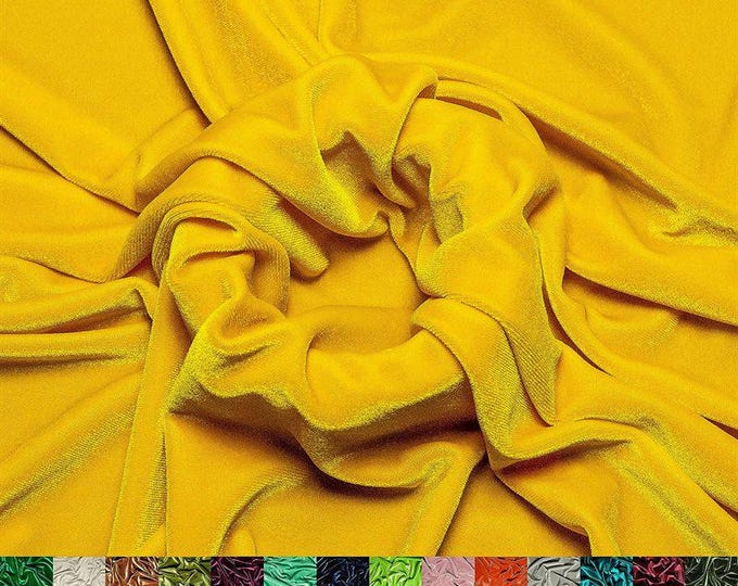 Smooth Canary Yellow 4 Way Stretch Velvet Fabric By The Yard | Polyester Spandex Fabric | for Dress, tablecloth, Drapery | VelvetFlex