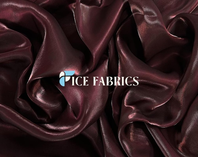 Burgundy Iridescent Reflective Liquid Chiffon Fabric By The Yard (60” Wide) Crystal Chiffon Fabric Prom and Wedding dress