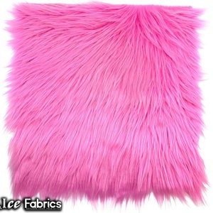 Bubble Gum Long pile Square Faux Fur Fabric | sold by Square Pre Cut | for Clothing, Pillows, decoration