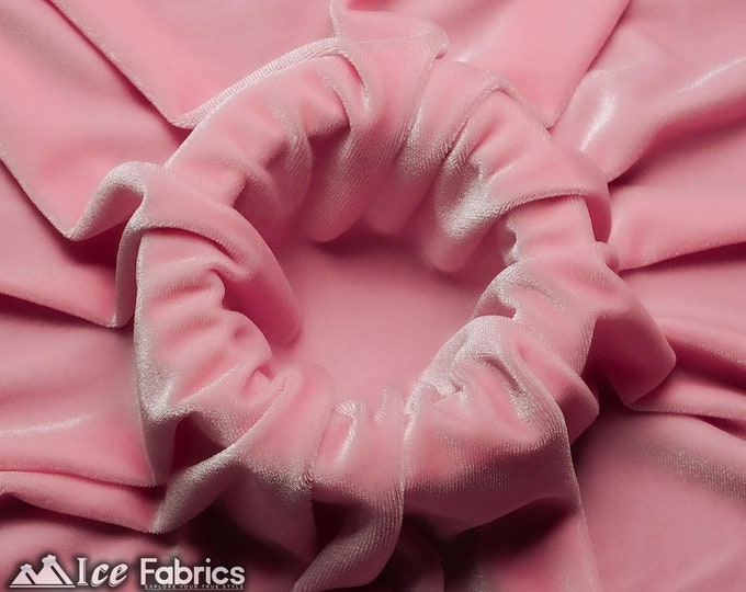 Smooth Baby Pink 4 Way Stretch Velvet Fabric By The Yard | Polyester Spandex Fabric | 60” Wide | for Dress, tablecloth, Drapery