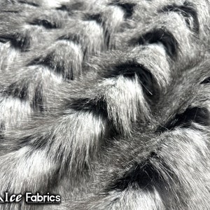 Fancy Feather Black Gray Faux Fur Fabric By The Yard, Long Pile Fur Fabric