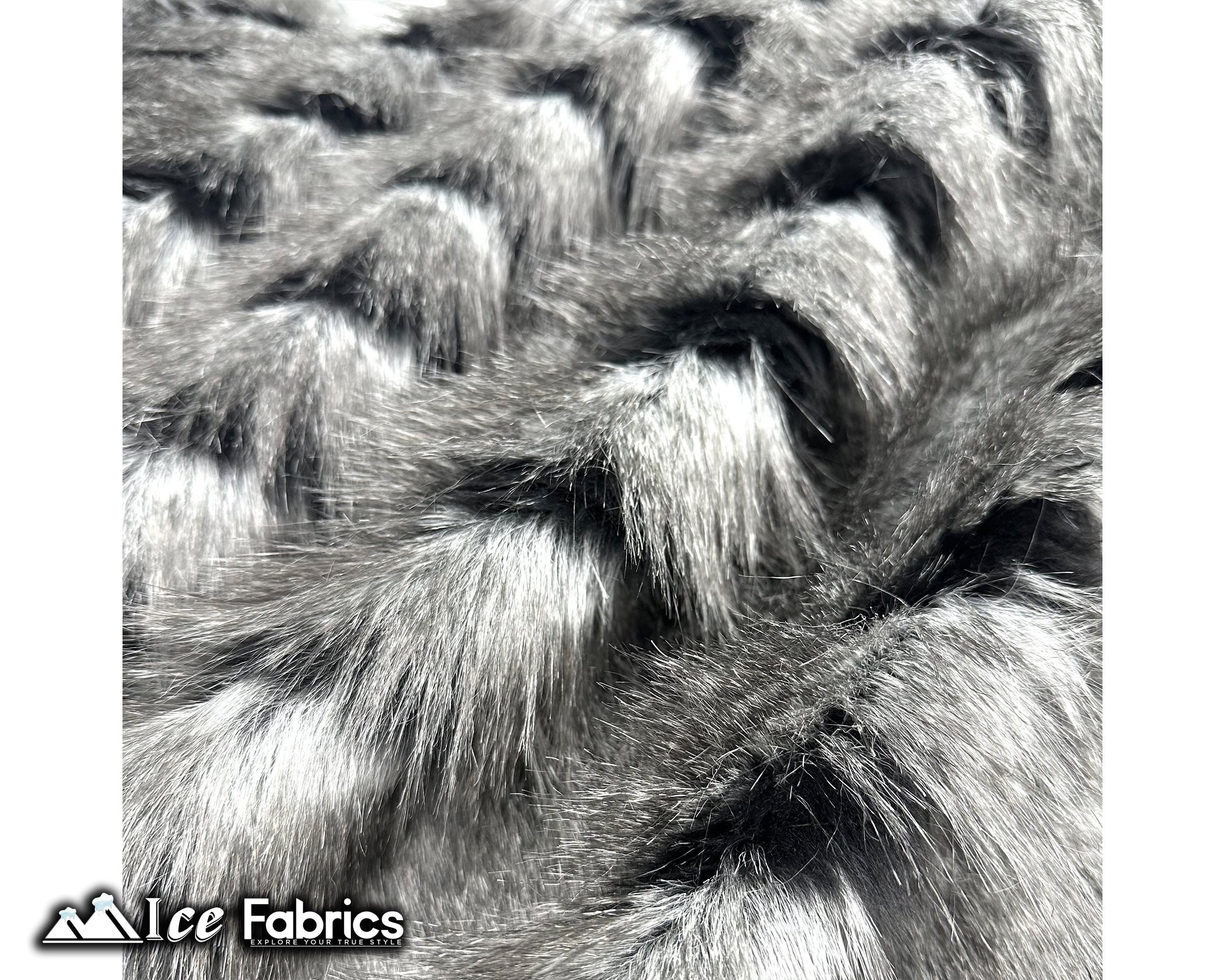 Fancy Feather Black Gray Faux Fur Fabric By The Yard