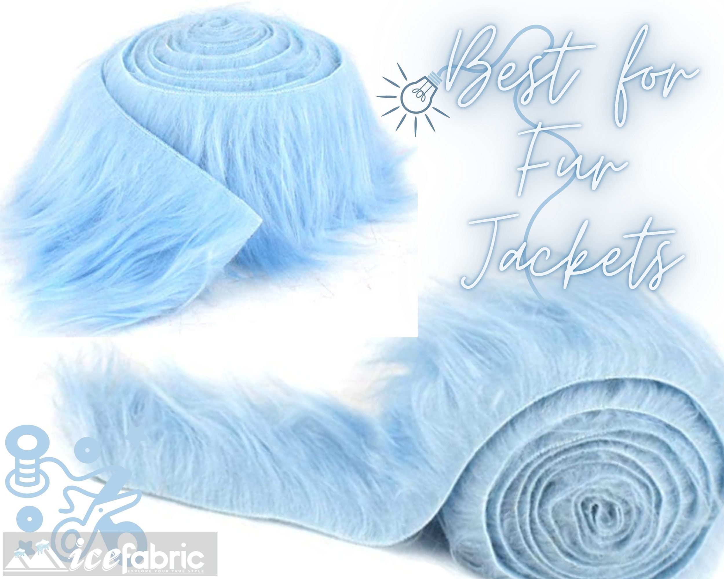 Ice Fabrics Shaggy Mohair Faux Fur Fabric Strips Ribbon, Pre Cut Roll, 2 inch Wide by 60 inch Long - Baby Blue, Size: 2 x 60