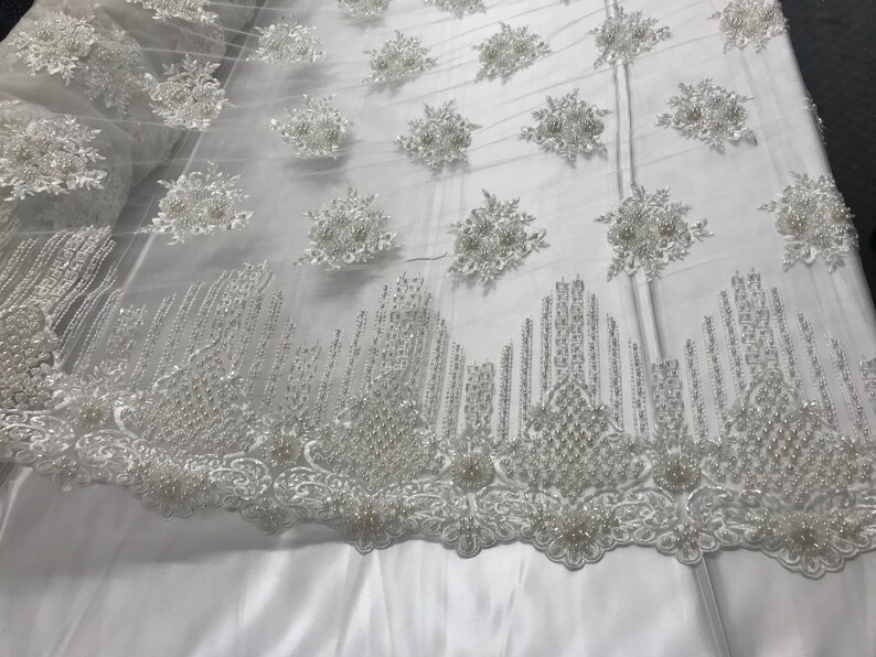 tablecloths,skirt Ivory Color French design embroidery handmade beaded mesh lace fabric by the yard.Floral wedding prom night gowns dresses