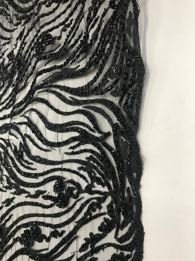 Black Lace by the Yard Embroidered Lace With Beads and Etsy
