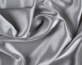 Silver- Soft Silky Shiny Stretch Charmeuse Satin Fabric By The Yard- Thin  Satin- %5 Spandex