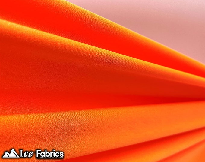 Neon Orange Shiny Nylon Spandex Fabric By The Yard | 4 Way Stretch Fabric | Swimsuit Fabric | Dress, Tablecloth