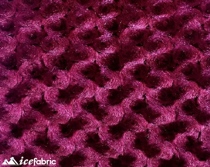 Ruby Rose Rosette Minky Fabric By The Yard | 4 Way stretch Fabric | Ultra Super Soft Fabric | 58” Wide Swirl Plush Texture Fabric