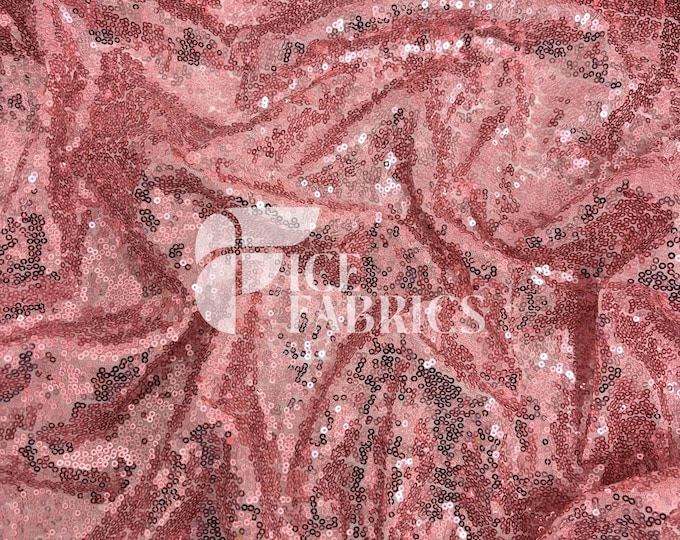 Dusty Rose All-Over Mesh Sequins Fabric by The Yard - 48" Wide Shiny 3mm Mini Sequin Fabric on Mesh for Apparel and Decor - Ice Fabrics