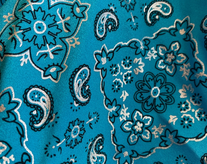 Poly Spandex //4 Way Stretch// Fabric Sold By The Yard// Turquoise Bandanna Pattern Design// Spandex Stretch 60 Wide//Apparel#Fashion