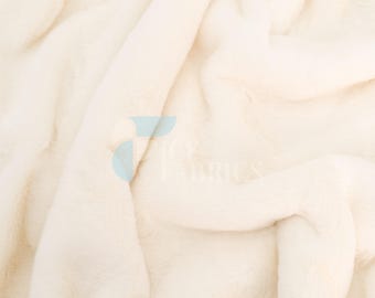 Cream Bunny Faux Fur Thick Minky Fabric By The Yard | Ultra Soft 0.5" Short Pile Rabbit Fur Fabric | 60" Wide Minky Rabbit Fur | BunnySoft