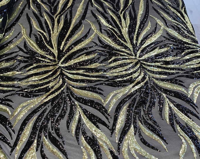 Light Gold_ Bridal//Spandex Black Mesh Lace Sequins Stretch Fabric By The Yard/4 Way Stretch Sequins Power Mesh Embroidered Fabric//Floral//