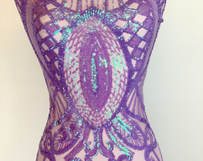 New Lavender Iridescent Sequin Fabric By The Yard/ 4 Way Stretch Sequin Fabric/ Embroidered Fabric/Sequins Lace Fabric/Lavender Mesh Fabric