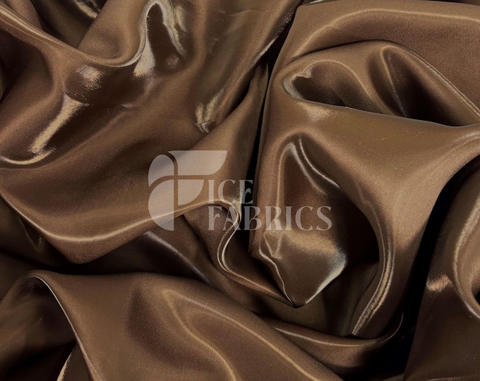 Brown Reflective Liquid Thick Silky Satin Fabric - 58” Wide Shiny Two-Tone Satin Fabric - Bridal Satin Fabric for Dress, Decoration
