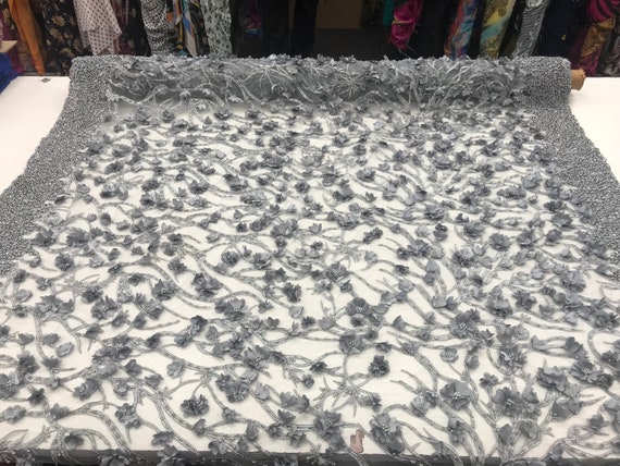 Design Beaded Mesh Lace Fabric Bridal Wedding Sold By Yard clothing jackets applications table covers Silver dresses,skirts runners