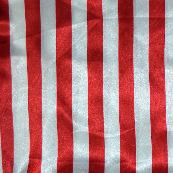 10 Yards Red & White Stripe Satin Fabric 60" Wide Made in USA Seller