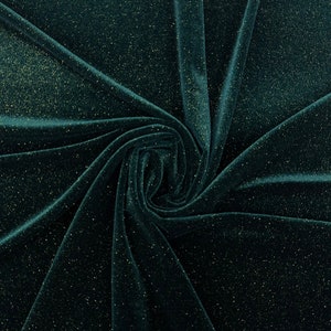 Hunter Green Velvet Fabric By The Yard | Shiny Glitter Spandex Fabric | On Stretch Velvet Fabric | (60” Wide ) | For Dresses, tablecloth