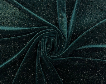 Hunter Green Glitter Velvet Fabric By The Yard | Shiny Glitter Spandex Fabric | Stretch Velvet Fabric | For Dresses, tablecloth | VelvetGlow