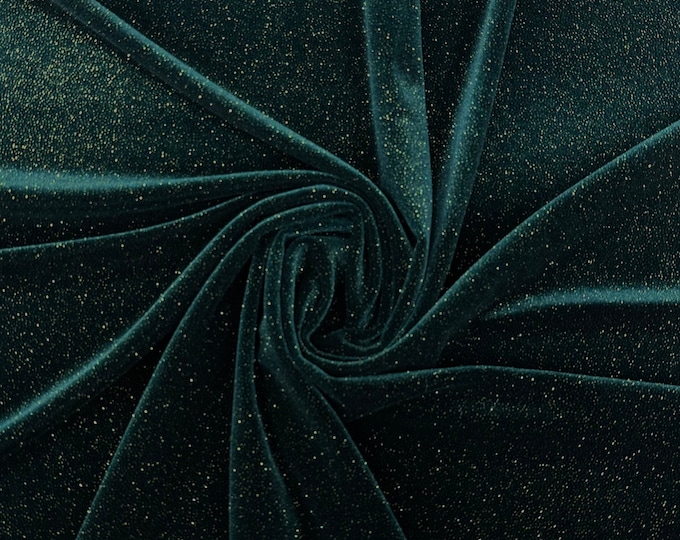 Hunter Green Velvet Fabric By The Yard | Shiny Glitter Spandex Fabric | On Stretch Velvet Fabric | (60” Wide ) | For Dresses, tablecloth