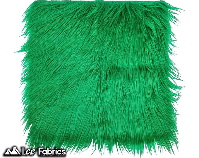 Kelly Green Long pile Square Faux Fur Fabric | sold by Square Pre Cut | for Clothing, Pillows, decoration