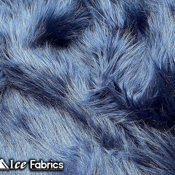 Navy Shaggy Mohair Animal Long Pile Faux Fur Fabric By The Yard | Fake Fur Material | 60” Wide | Solid and Soft