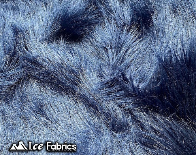 Navy Shaggy Mohair Animal Long Pile Faux Fur Fabric By The Yard | Fake Fur Material | 60” Wide | Solid and Soft