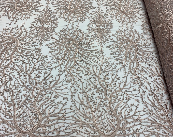 Dusty Rose_ Floral Lace Fabric Sold By The Yard_ Mesh Lace Bridal Fabric_ Wedding Lace, Floral Lace, Light Lace, Soft Lace.