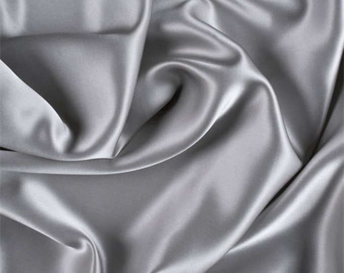 Silver- Soft Silky Shiny Stretch Charmeuse Satin Fabric By The Yard- Thin Satin- %5 Spandex