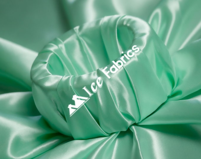Mint Green Shiny Thick Satin Fabric By The Yard Bridal Satin Fabric (60” Wide) for Tablecloths, decoration and more