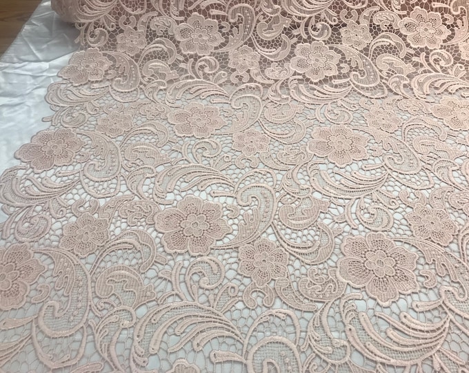 Peach Heavy Quality Guipur Mesh Lace Fabric by the yard. Use For Floral Top Fashion Wedding Prom Dress, tablecloths,runners,skirts, veil