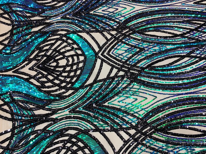 New Peacock_ STRETCH SEQUINS Fabric by the Yard_ Embroider 4 Etsy